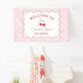 Cherry op Top Roze Bow Verjaardag Spandoek (Insitu)