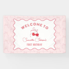 Cherry op Top Roze Bow Verjaardag Spandoek