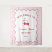 Cherry op Top Roze Bow Verjaardag Wandkleed (Voorkant)