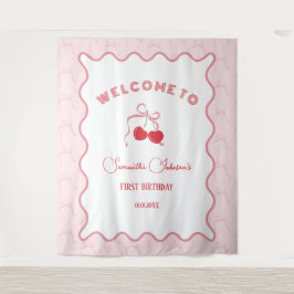 Cherry op Top Roze Bow Verjaardag Wandkleed