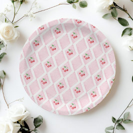 Cherry op Top Roze  Cherry Baby shower Papieren Bordje