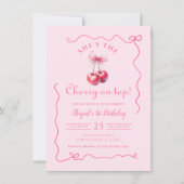 Cherry op Top Roze Handgetrokken Verjaardag met Bo Kaart (Voorkant)