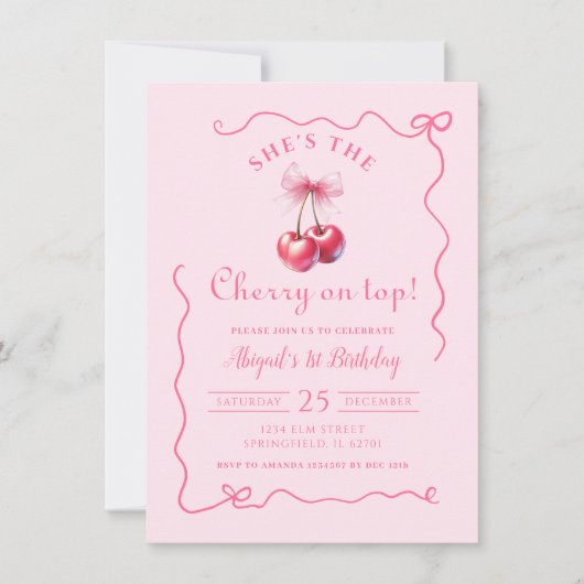 Cherry op Top Roze Handgetrokken Verjaardag met Bo Kaart (Voorkant)