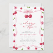 Cherry op top roze lint Vrijgezellenfeest Kaart (Voorkant)
