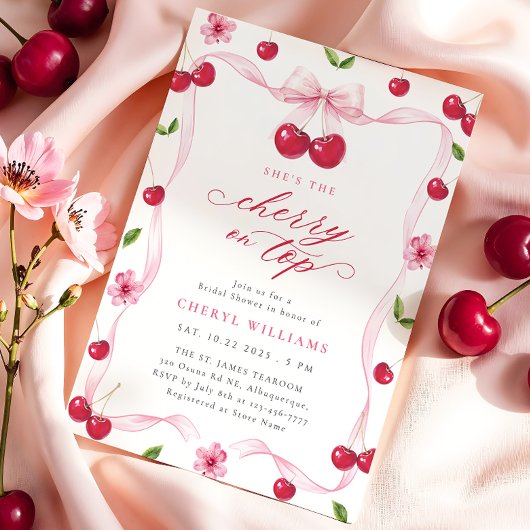 Cherry op top roze lint Vrijgezellenfeest Kaart