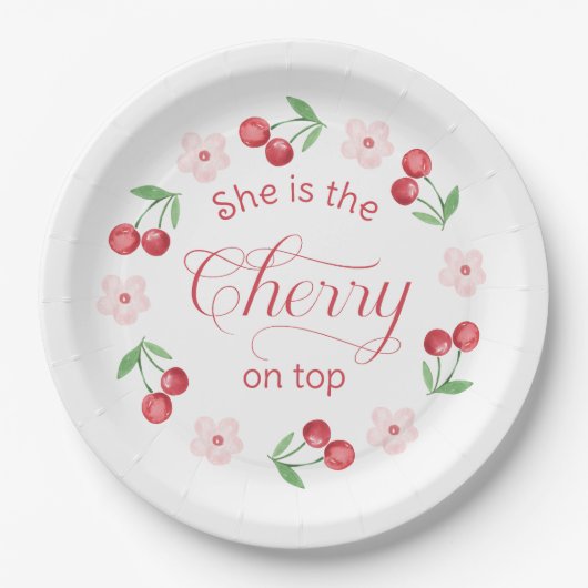 Cherry op Top roze waterverf Baby shower Papieren Bordje (Voorkant)