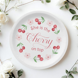 Cherry op Top roze waterverf Baby shower Papieren Bordje