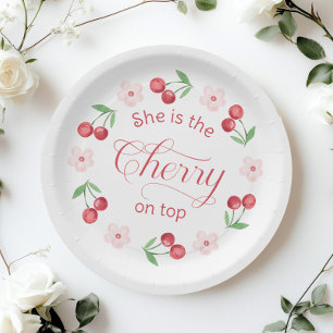 Cherry op Top roze waterverf Baby shower Papieren Bordje