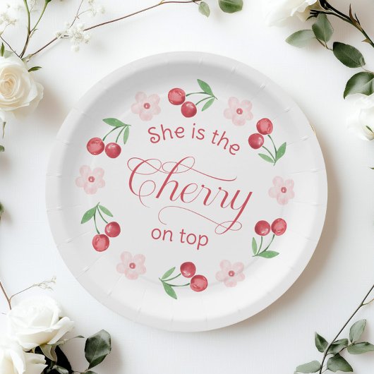 Cherry op Top roze waterverf Baby shower Papieren Bordje