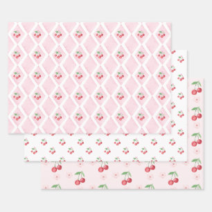Cherry op Top Roze Waterverf Coquette Baby shower Inpakpapier Vel