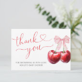 Cherry op top Schattigee boog Baby shower dank je  Kaart (Staand voorkant)