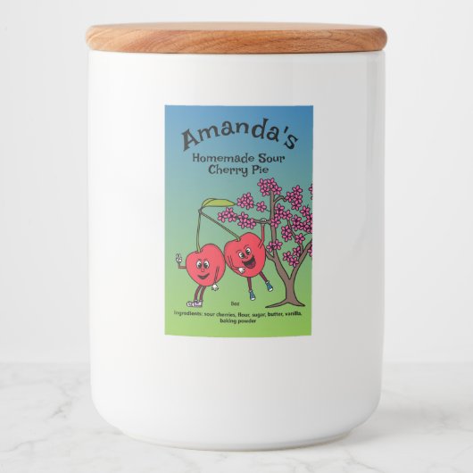Cherry Pals Funny Cartoon Jam Pie en meer Voedselcontainer Etiket (Voorkant)