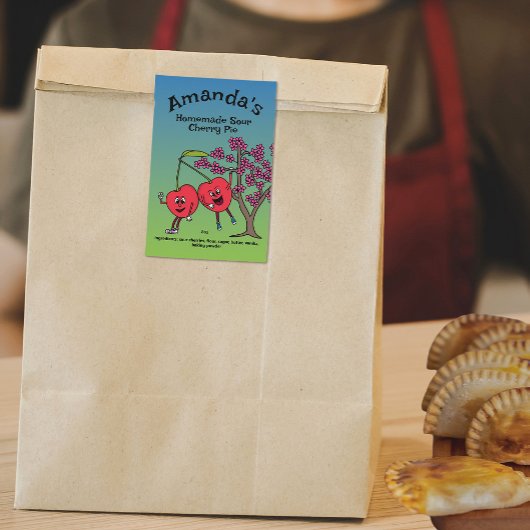 Cherry Pals Funny Cartoon Jam Pie en meer Voedselcontainer Etiket