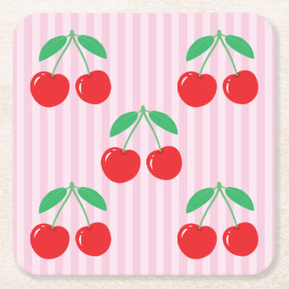 Cherry Paper Square Coasters Kartonnen Onderzetters
