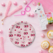 Cherry Pastel Roze & Rode Boog Verjaardag Papieren Bordje (Feest)