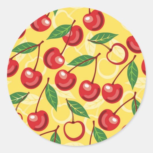 Cherry-patroon Ronde Sticker (Voorkant)