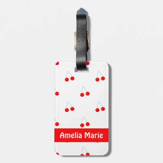 Cherry Pattern Fruit Personalize Bagagelabel (Achterkant verticaal)