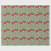 Cherry Pattern met Sage Green Background Cadeaupapier (Vlak)