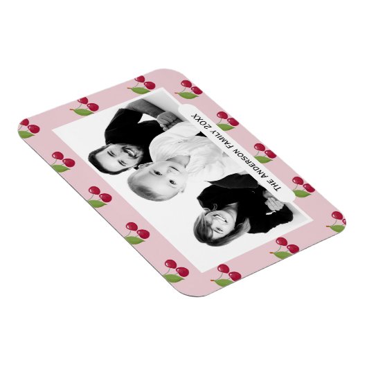 Cherry Pattern Pink Custom Photo Personalised Magneet (Rechterzijde)