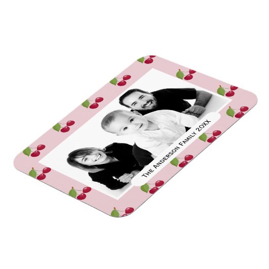 Cherry Pattern Pink Custom Photo Personalised Magneet (Linkerzijde)