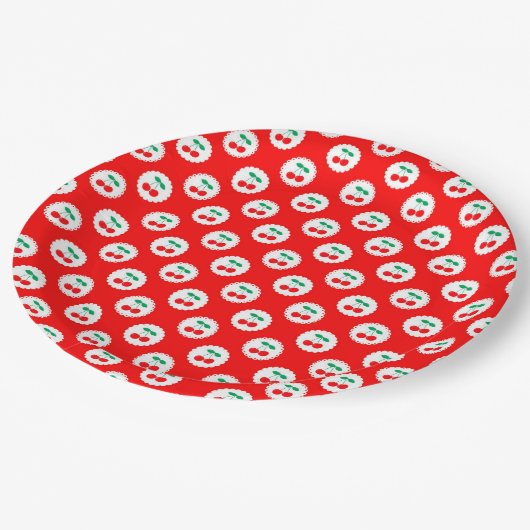 Cherry Pattern – Retro Fruit Gift & Decor Papieren Bordje (Gekanteld)