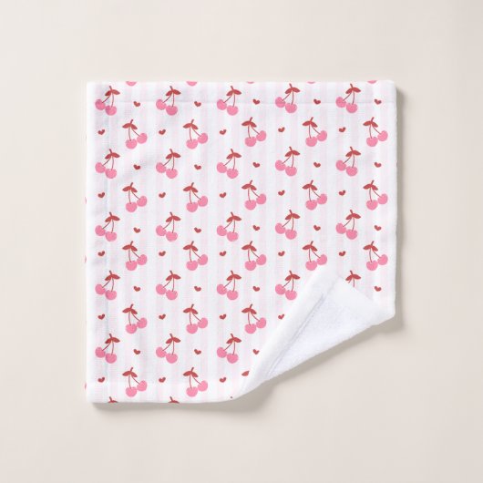 Cherry Pattern with Hearts  Bad Handdoek (Wasdoekje)