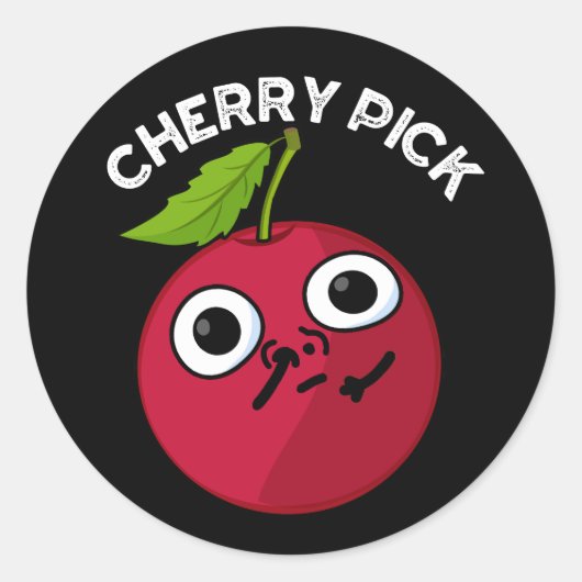 Cherry Pick Funny Fruit Pun Dark BG Ronde Sticker (Voorkant)