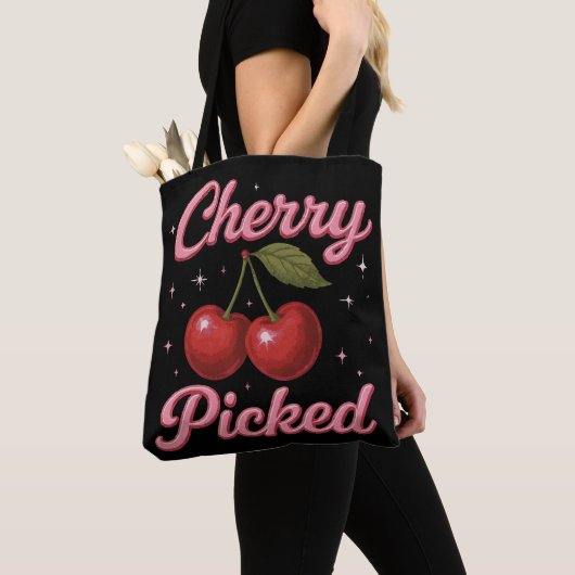 Cherry Picked Pink Sparkle Retro Glam Tote Bag (Dichtbij)