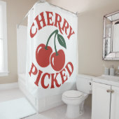 Cherry Picked Trendy Retro Fruit Graphic Douchegordijn (In situ)