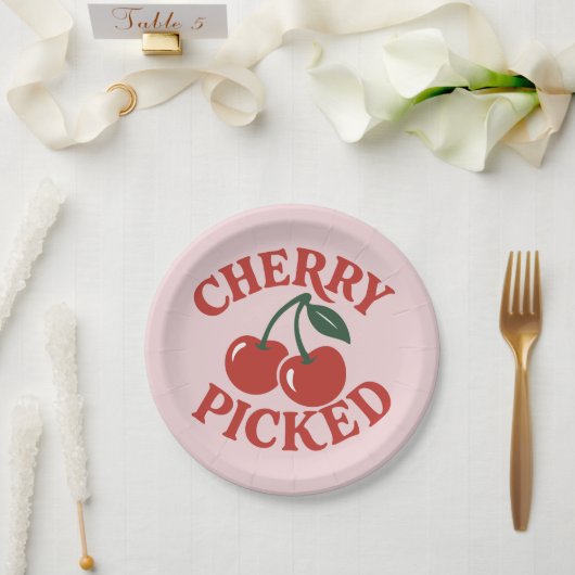 Cherry Picked Trendy Retro Fruit Graphic Party Papieren Bordje (Huwelijk)