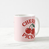 Cherry Picked Trendy Retro Fruit Graphic Roze Koffiemok (Voorkant rechts)