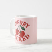 Cherry Picked Trendy Retro Fruit Graphic Roze Koffiemok (Voorkant links)