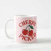Cherry Picked Trendy Retro Fruit Graphic Roze Koffiemok (Links)