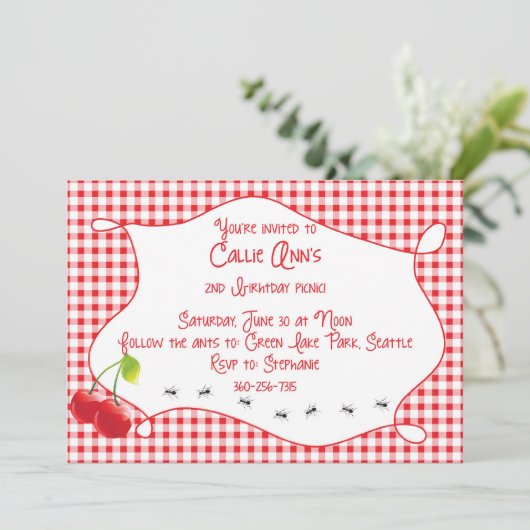 Cherry Picnic Uitnodiging (Staand voorkant)