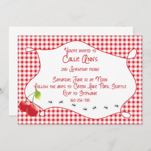 Cherry Picnic Uitnodiging (Voorkant / Achterkant)