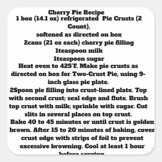 Cherry Pie recept Labels (Voorkant)