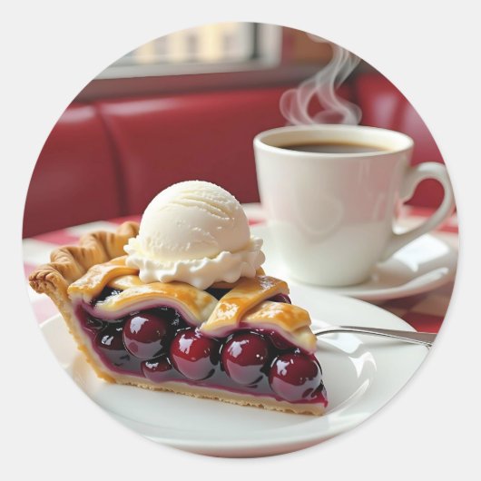 Cherry Pie, Vanilla Ice Cream & Koffie Ronde Sticker (Voorkant)