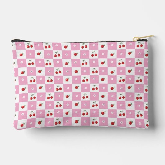 Cherry Pink And White Gingham Pattern Zipper Pouch Etui (Achterkant)