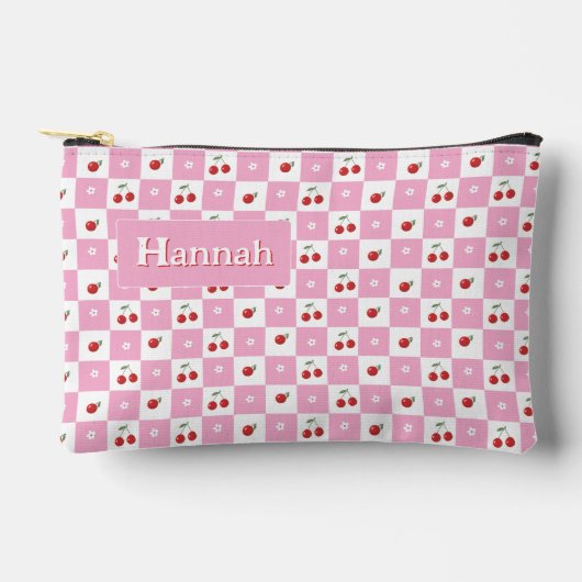 Cherry Pink And White Gingham Pattern Zipper Pouch Etui (Voorkant)