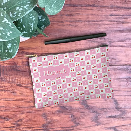 Cherry Pink And White Gingham Pattern Zipper Pouch Etui