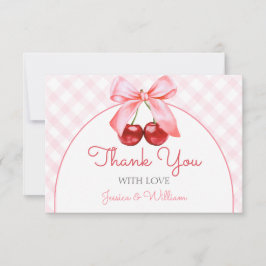 Cherry Pink Bow Baby shower Bedankt Card