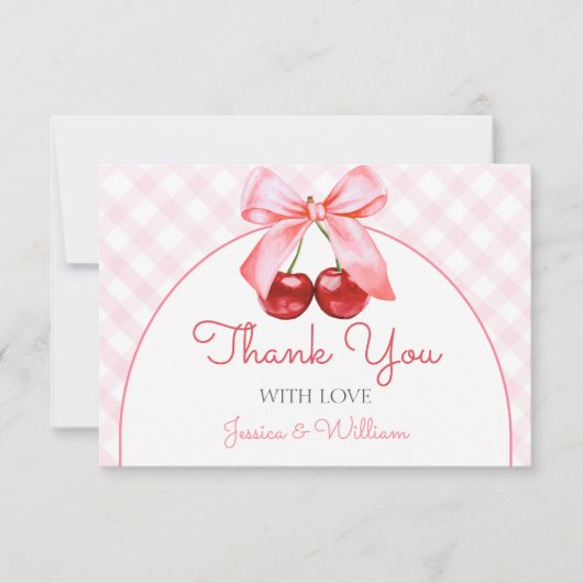 Cherry Pink Bow Baby shower Bedankt Card (Voorkant)