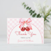 Cherry Pink Bow Baby shower Bedankt Card (Staand voorkant)