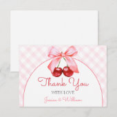 Cherry Pink Bow Baby shower Bedankt Card (Voorkant / Achterkant)