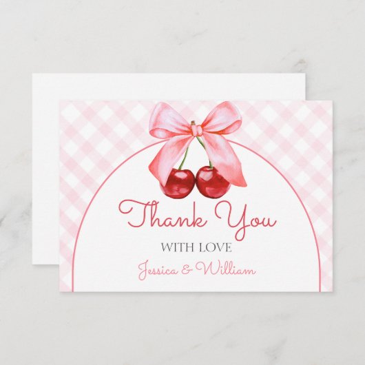 Cherry Pink Bow Baby shower Bedankt Card (Voorkant / Achterkant)