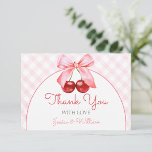 Cherry Pink Bow Baby shower Bedankt Card