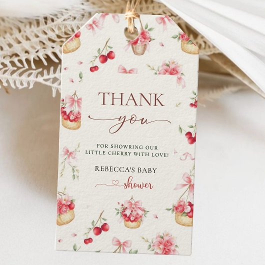 Cherry Pink Bow Baby shower Bedankt Gift Label Cadeaulabel