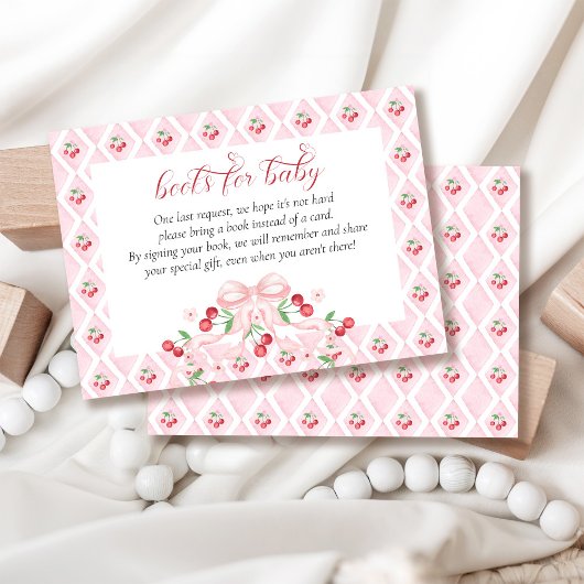 Cherry Pink Bow Baby shower Boeken voor Baby Informatiekaartje