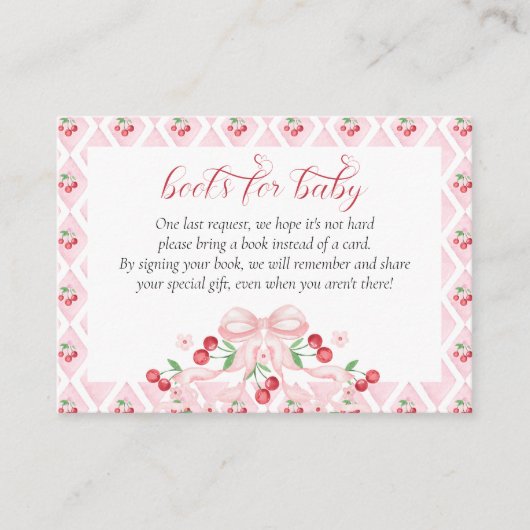 Cherry Pink Bow Baby shower Boeken voor Baby Informatiekaartje (Voorkant)