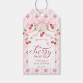 Cherry Pink Bow Baby shower Favoriet Cadeaulabel (Voorkant)